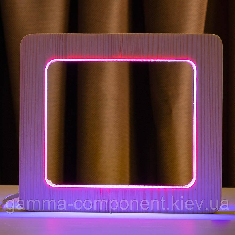 Світильник нічник ArtEco Light з дерева LED "Квадрат" з пультом і регулюванням кольору, подвійний RGB
