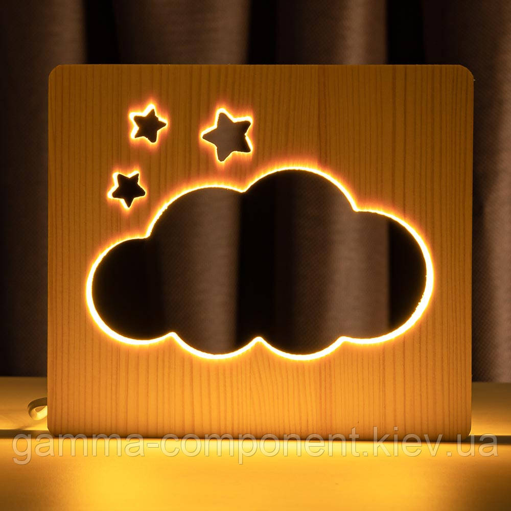 Світильник нічник ArtEco Light з дерева LED "Хмаринка" з пультом і регулюванням світла, колір теплий білий