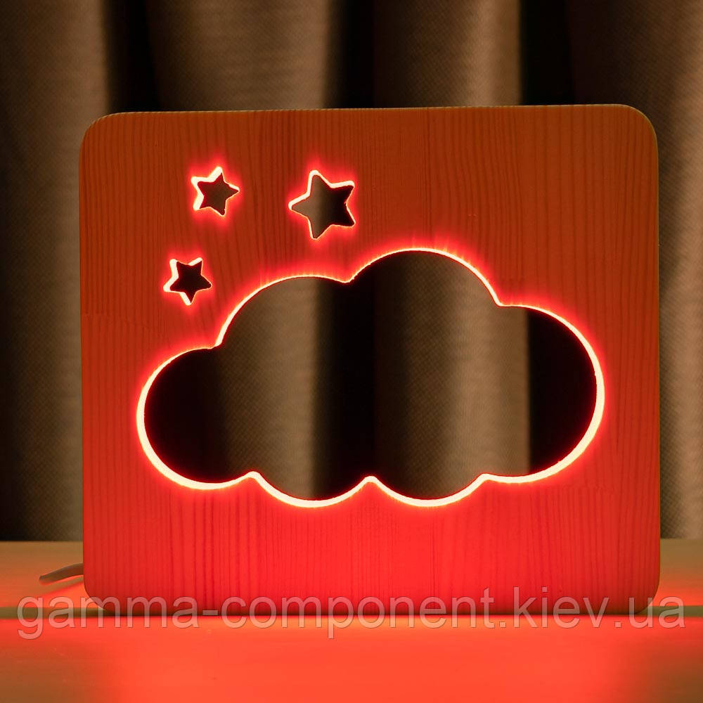 Світильник нічник ArtEco Light з дерева LED "Хмаринка" з пультом і регулюванням кольори, RGB