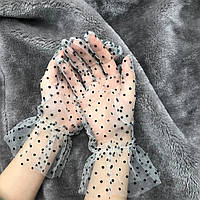Рукавички вечірні напівпрозорі в чорний горошок