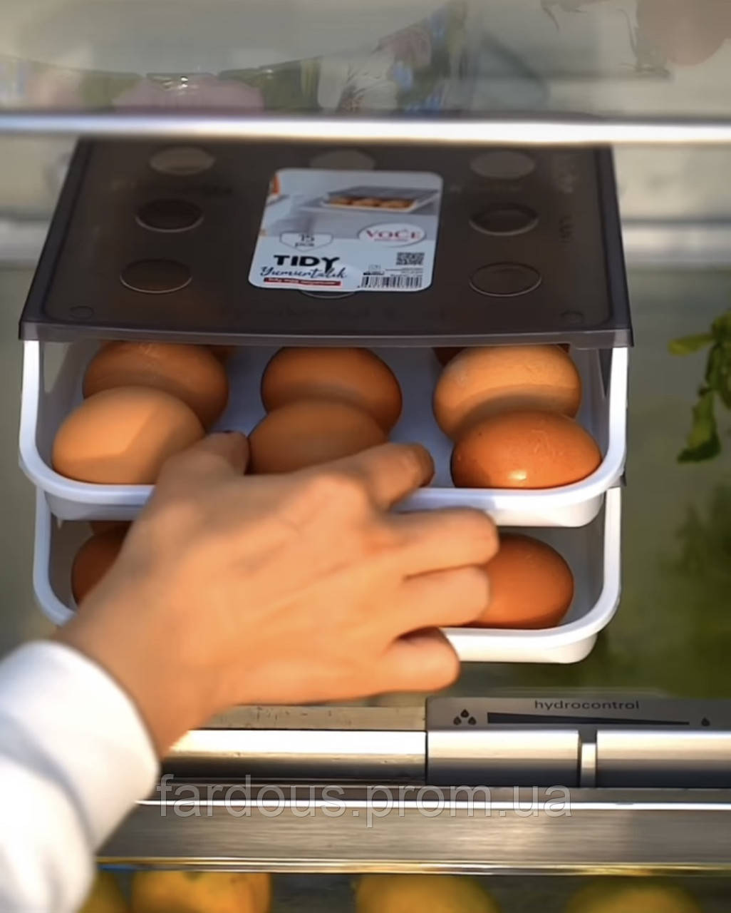 Пластиковий контейнер-органайзер лоток для зберігання яєць на 15 шт.