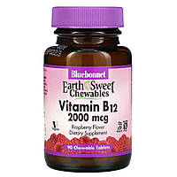 Витамин В12 2000мкг, Вкус Малины, Earth Sweet Chewables, Bluebonnet Nutrition, 90 жевательных таблеток