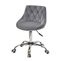 Крісло з оксамиту зі спинкою, декор гудзиками, на коліщатках з регулюванням висоти FORO+Button CH-Office сірий оксамит