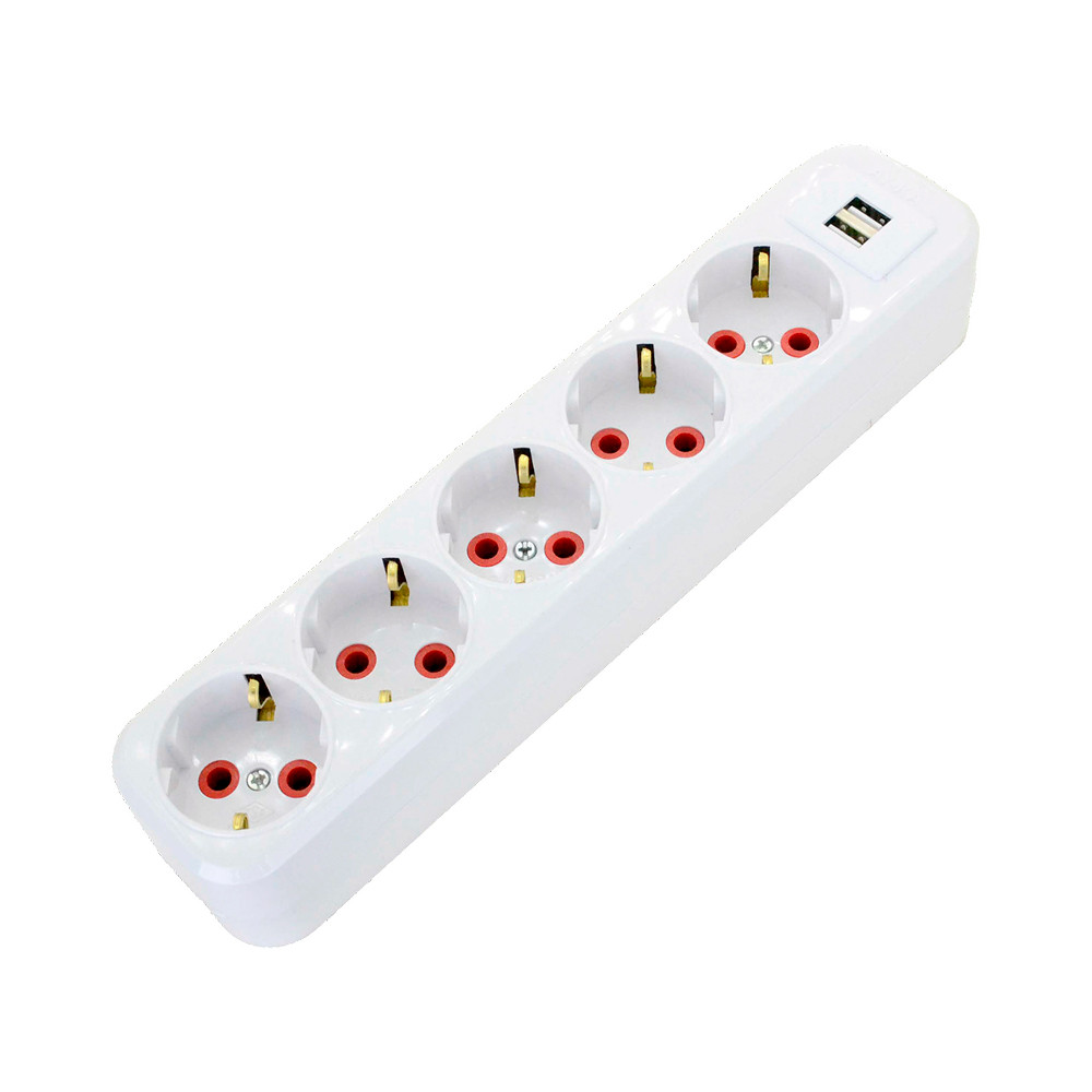 Колодка з заземленням, 4 гнізда, 16А, 2 USB, 2,1 А, 5V, біла, AY-KA