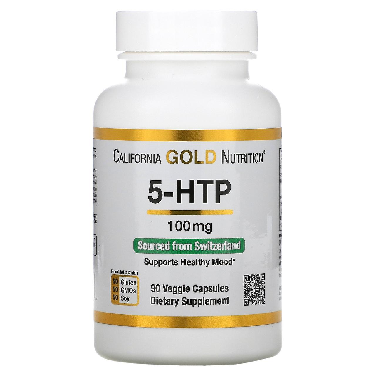 5-гідроксі L-триптофан California Gold Nutrition 5-HTP 100 мг 90 капс. (уцінка термін по 8.23)