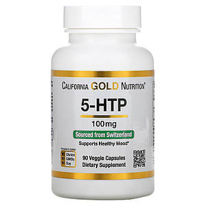 5-гідроксі L-триптофан California Gold Nutrition 5-HTP 100 мг 90 капс. (уцінка термін по 8.23)