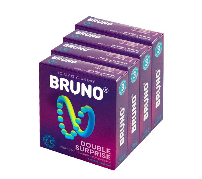 Презервативи якісні чоловічі ребристі з великими точками Bruno Double Surprise 4 You 12 шт (4 упаковки