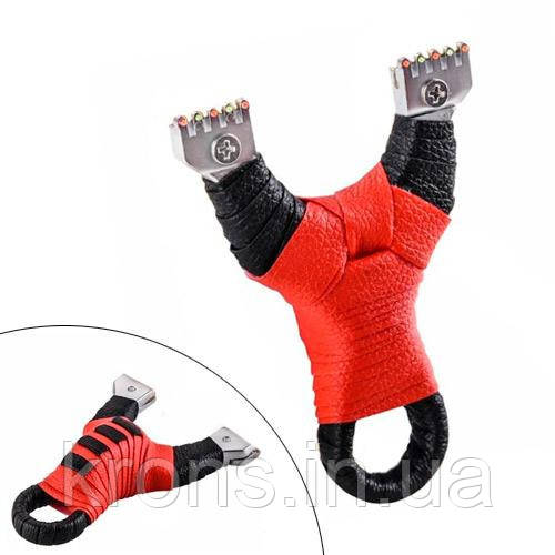 Рогатка з двома прицілами для спорту, полювання, риболовлі, червоне оплетення, фото 1