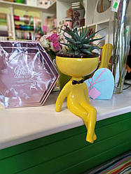 Керамічне декоративне кашпо для квітів Мачо (Жовтий)