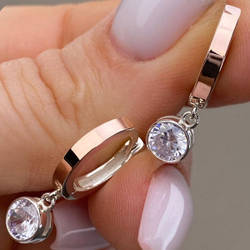 Срібні сережки-підвіски з золотими накладками з фіанітами (2,2 см) РН-429