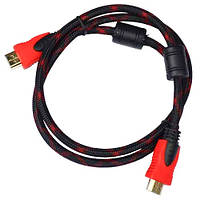 Шнур HDMI, штекер - штекер, Vers-1.4, gold, фильтр + сетка, 1.5м, чёрно-красный