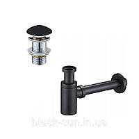 Чорний сифон Mexen + чорний донний клапан без переливу