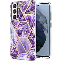 Защитный чехол Deexe Marble Pattern для Samsung Galaxy S21 FE (G990) - Dark Purple