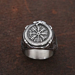 Перстень чоловічий сталевий VALL 19 каблучка кільце з нержавіючої сталі 316L з Компасом вікінгів