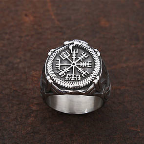 Перстень чоловічий сталевий VALL 19 каблучка кільце з нержавіючої сталі 316L з Компасом вікінгів