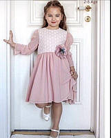 Нарядное платье персикового цвета с длинным рукавом (шифон) на девочку