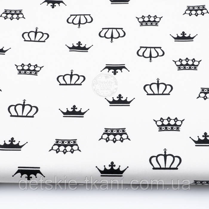 Бязь із різними чорними коронами на білому тлі (№1286), фото 1