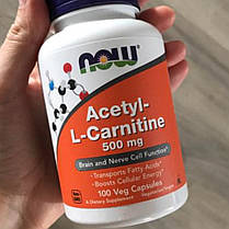 Л-карнітин NOW Acetyl L-Carnitine 500 mg 100 капс Кращий жироспалювач для жінок та чоловіків, фото 3
