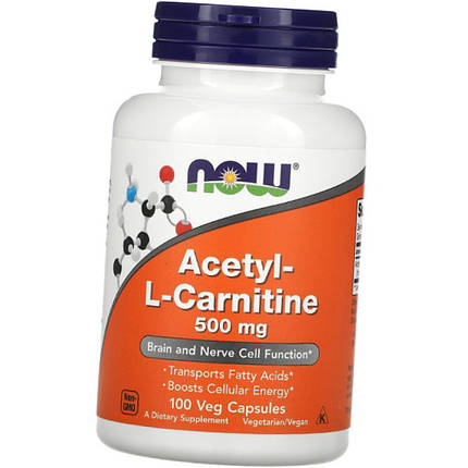 Л-карнітин NOW Acetyl L-Carnitine 500 mg 100 капс Кращий жироспалювач для жінок та чоловіків, фото 2
