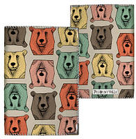 Обкладинка на паспорт Разноцветные мордашки медведя на сером фоне (PD_TFL053_SE)