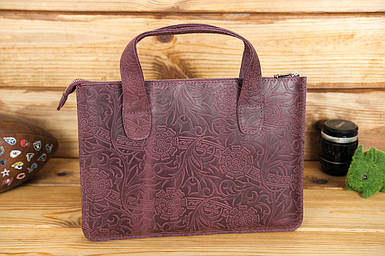 Чохол для MacBook Дизайн №43 з натуральної шкіри колір Бордо відбиток №3