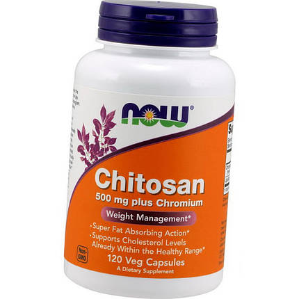 Хітозан NOW Chitosan 500 mg plus Chromium 120 капс Жироспалювач для схуднення таблетки, фото 2