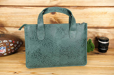 Чохол для MacBook Дизайн №43 з натуральної шкіри колір Зелений відбиток №2