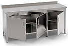 Кухонний металевий стіл 1200х700 мм СТВ-3ДР, розпашні двері, 2 полки, кухонний стіл з нержавіючої сталі, виробничий стіл на кухню, фото 2