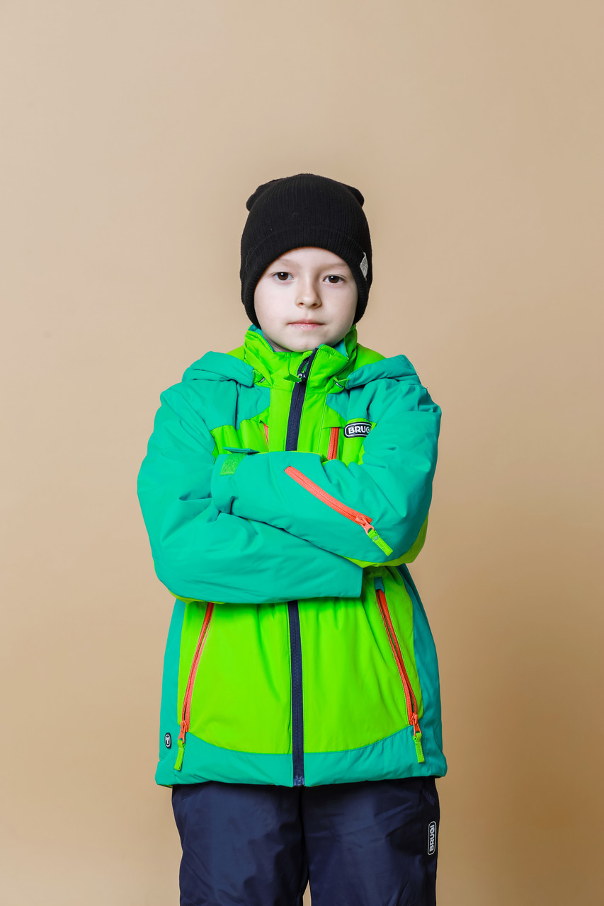 Яскрава дитяча зимова куртка для хлопчика BRUGI Італія YL4S Зелений 128-134 см  ⁇  Верхній одяг для