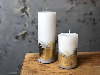 Набір із 2 свічок із бетонною основою/Біла висока свічка/Декор для дому,офіса