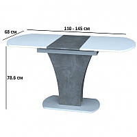 Овальний розсувний стіл Intarsio Sheridan 110-145х68см білий із вставками під бетон