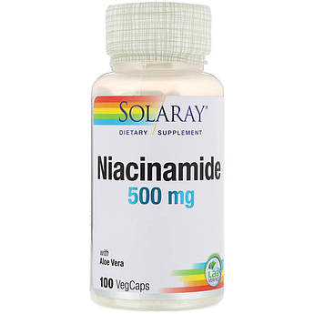 Solaray, Нікотинамід, 500 мг, Niacinamide, 100 капсул вегетаріанських