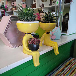 Композиція з декоративних кашпо "Мачо та Леді" Кераміка (Жовтий)