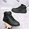 Чоловічі зимові кросівки Nike Black Winter черевики Найк чорні шкіряні високі, фото 6