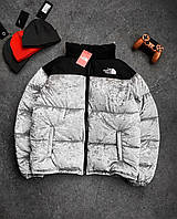 Зимняя куртка пуховик серая бархатная ТНФ/The North Face/TNF премиум качество ХИТ СИЗОНА