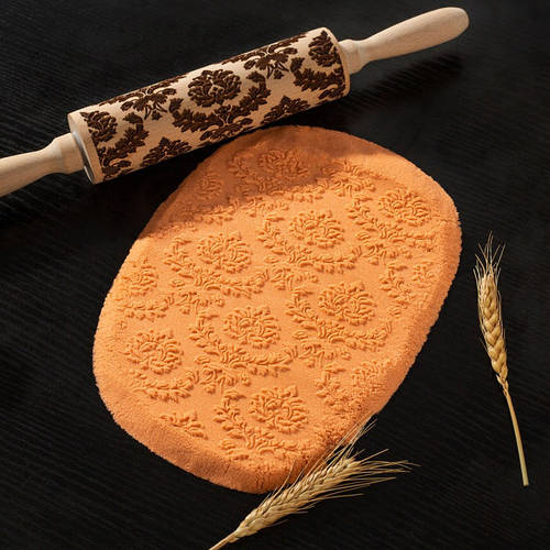 Купить Скалка деревянная с вырезанным узором для пряников, печенья и др ...