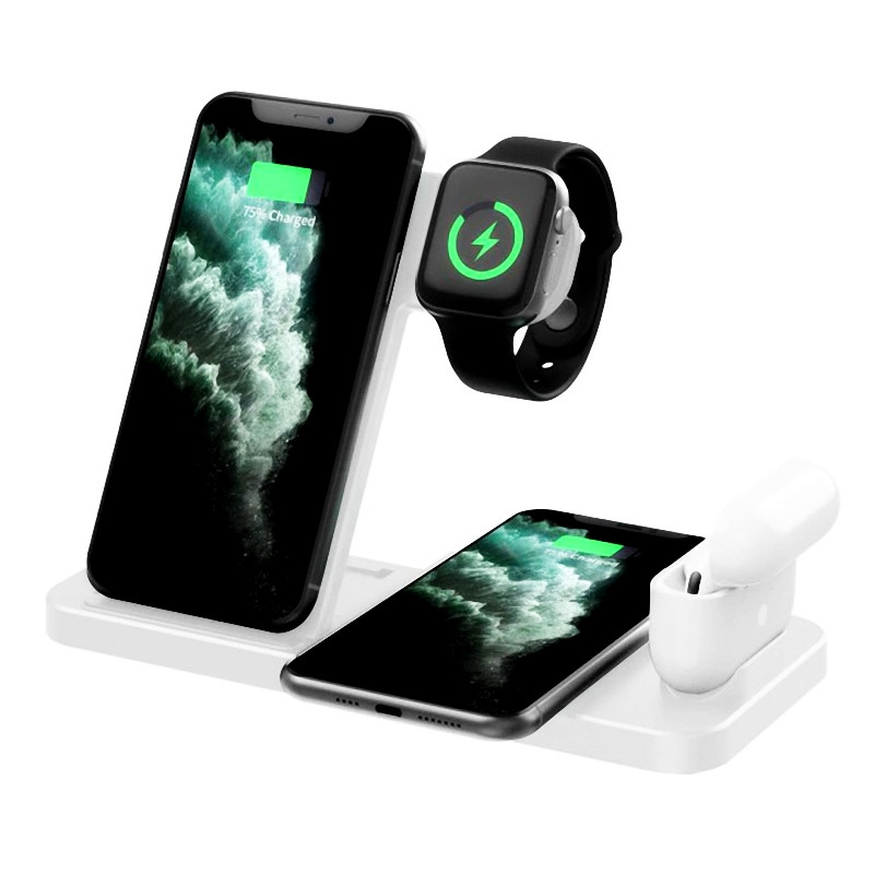 Швидке бездротове заряджання 15W 4в1 для 2 телефонів iPhone/навушників AirPods/годинника Apple Watch складана