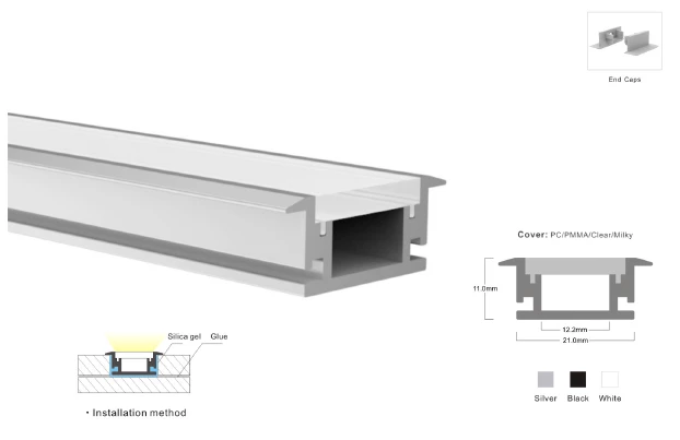 Комплект LEDBOX S профіль алюм. врізний LP-SL093 анод. + розсіювач матовий 12546