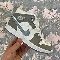 Кроссовки Nike Air Jordan 1 Grey/White серые женские найк аир джордан демисезонные повседневные