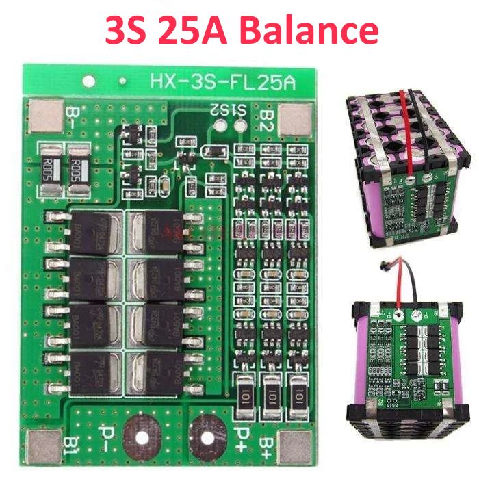 Плата захисту BMS 3S 25A з балансуванням 12.6 V (Контролер заряду/розряджання) Li-Ion 18650