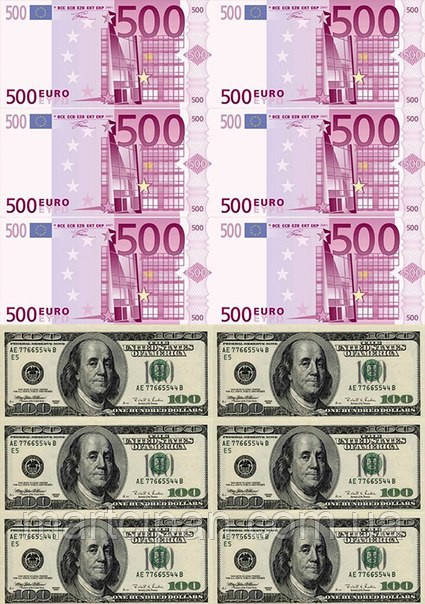 Долар + 500 євро Вафельна картинка , фото 1