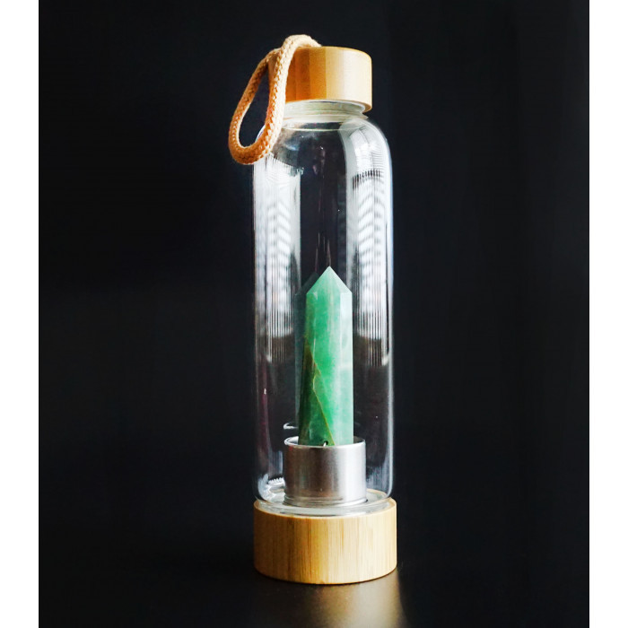 Пляшка для води скляна з кристалом Зеленого авантюрину (550 мл)