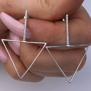 Срібні сережки-пусети родовані з фіанітами РН-442, фото 1