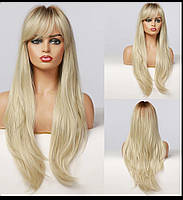 Перука з човником прямі довге волосся світлий блонд омбре без штучного блиску