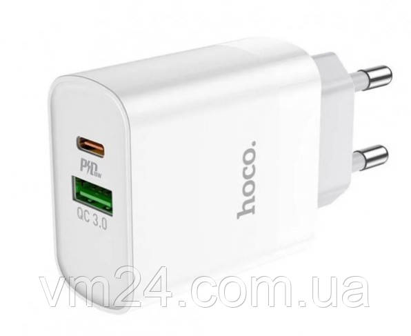 Сетевое зарядное устройство USB HOCO C80A PD 20W+QC3.0 (2 USB/3,1A) /12 (Белый) - фото 2 - id-p1554128593