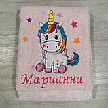 Подарунковий імений банний рушник 140*70см "Единоріжка" для дівчинки рожевий, фото 6