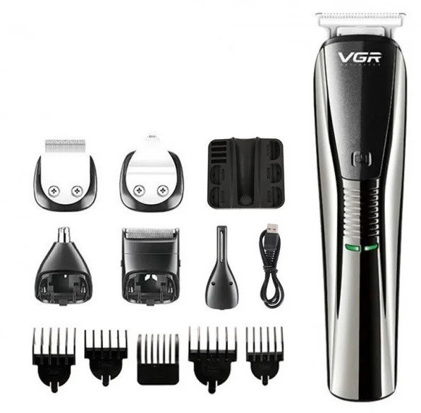 Машинка для стрижки волосся бездротова 6 в 1 VGR V-029, сріблясто-чорна, фото 1