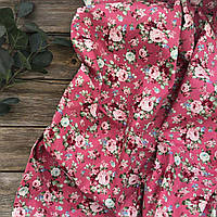 Ткань хлопок для рукоделия винтажные розы на розовом фоне