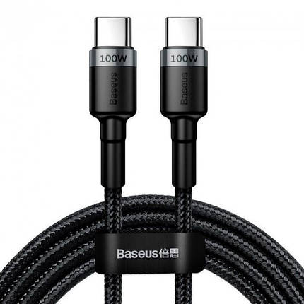 Кабель BASEUS CATKLF-ALG1 Сafule PD2.0 USB Type-З - USB Type-З 2м, 100W, 5A, чорно-сірий, фото 1