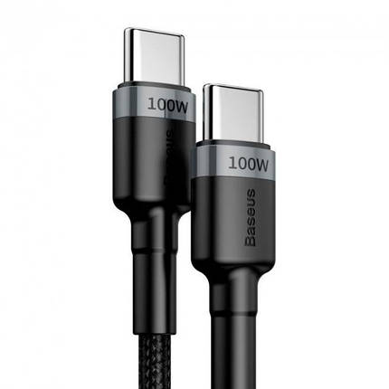 Кабель BASEUS CATKLF-ALG1 Сafule PD2.0 USB Type-З - USB Type-З 2м, 100W, 5A, чорно-сірий, фото 3